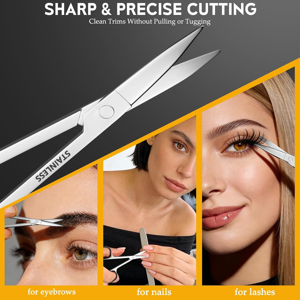 Stainless Steel Facial Grooming Scissors Set for Eyebrow, Nose, Beard Trimming