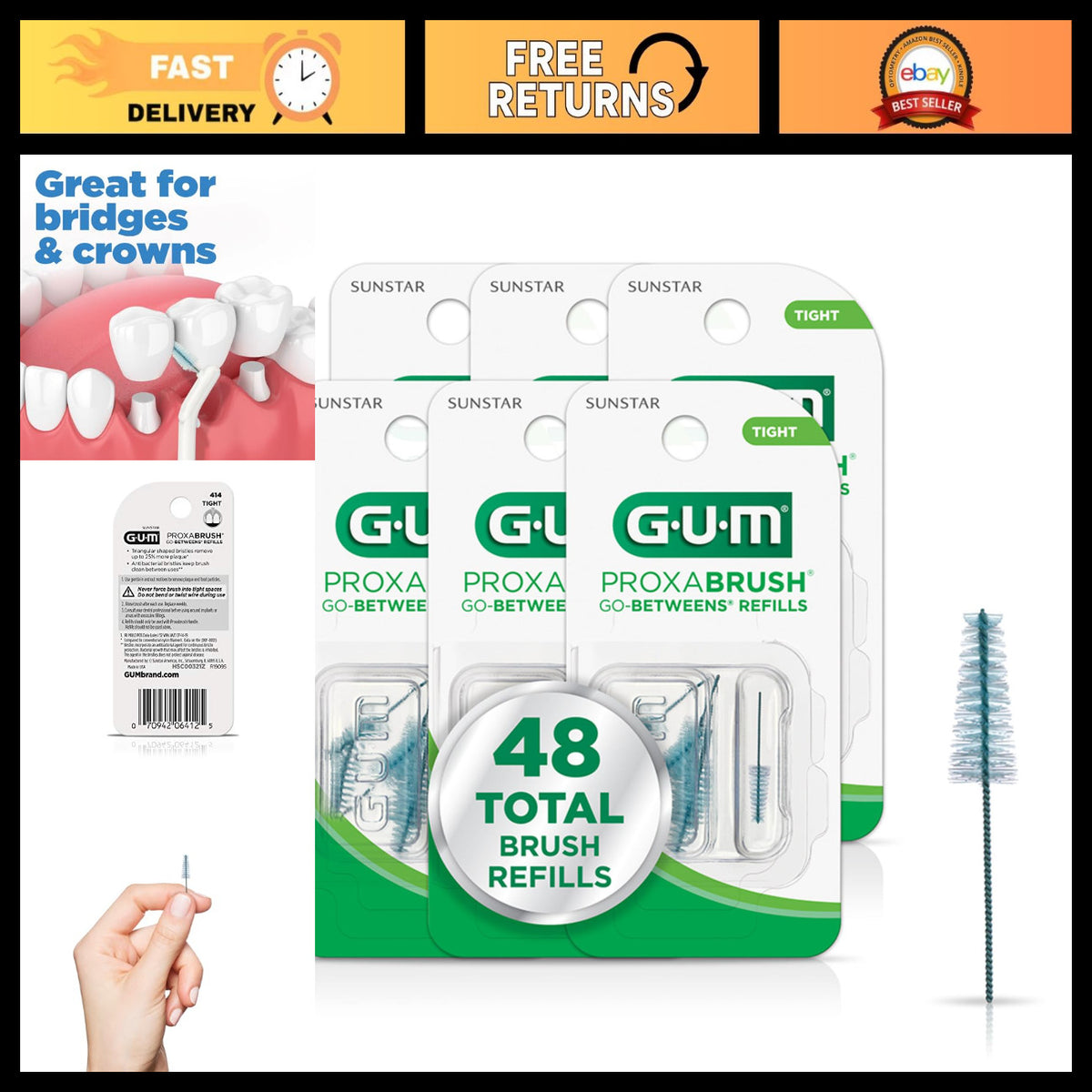 Dental Interdental Brush Refills for Tight Spaces - 8 Count, Compatible with Handles