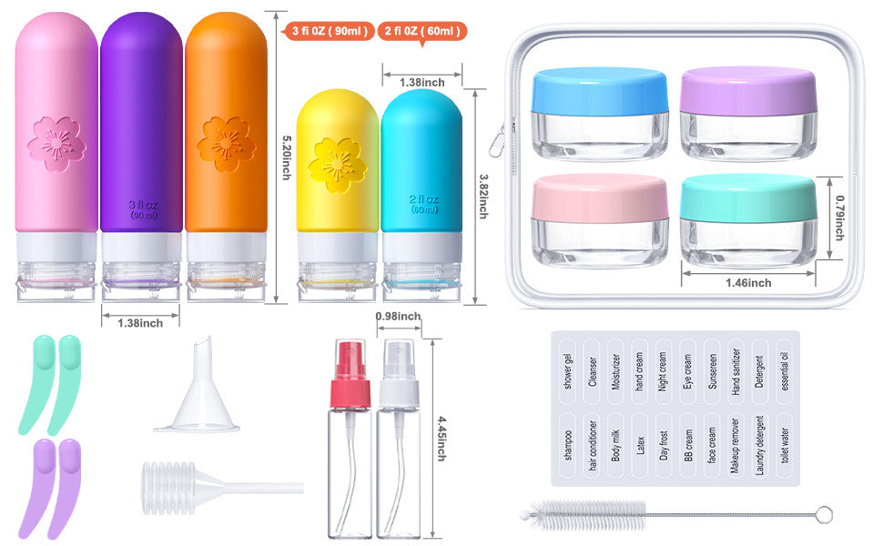 20 Pack TSA Approved Travel Bottles Silicone Toiletry Set with Waterproof Bag