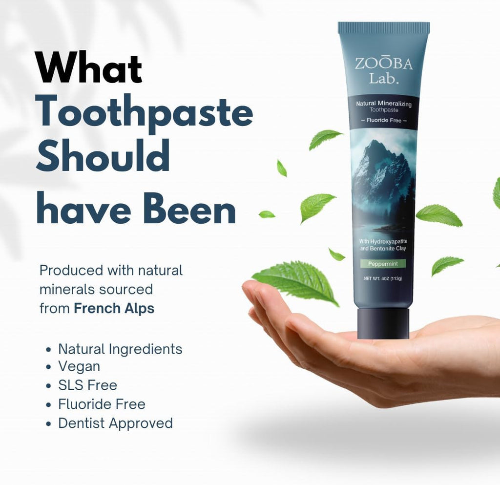 Natural Fluoride-Free Toothpaste with Hydroxyapatite & Bentonite Clay - Remineralizing & Whitening - Vegan & Sensitive Teeth Safe