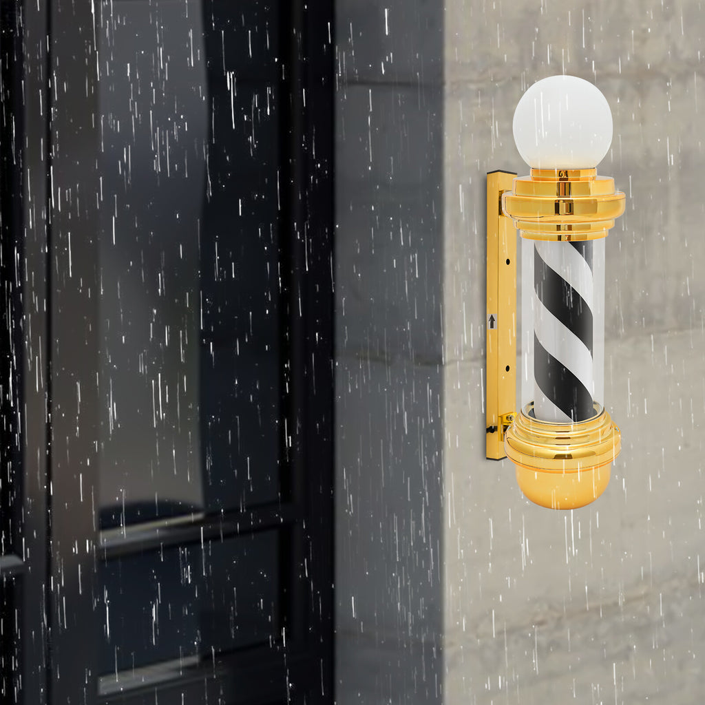 Waterproof LED Barber Pole Light with Rotating Sign for Hair Salons - Black, White, Gold