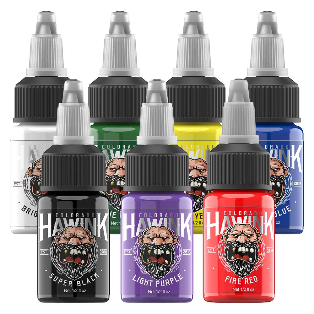 Tattoo Ink Set 7 Colors / 1/2 oz Each - High Purity Professional Pigment
