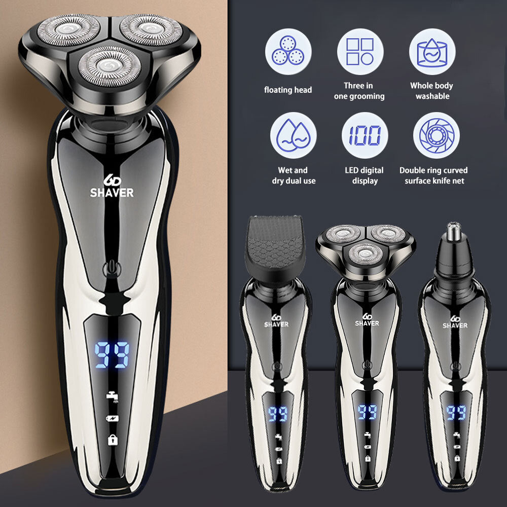 Rechargeable Men's Electric Shaver with LCD Display Waterproof Rotary Razor