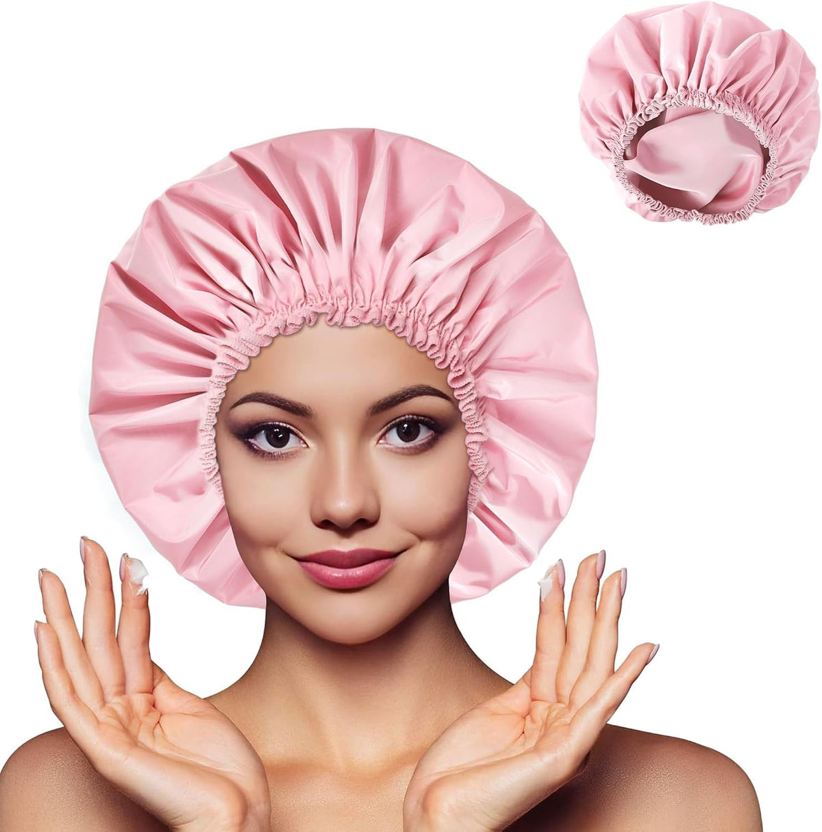 Waterproof Double Layer Shower Cap for Women - Reusable Hair Protector