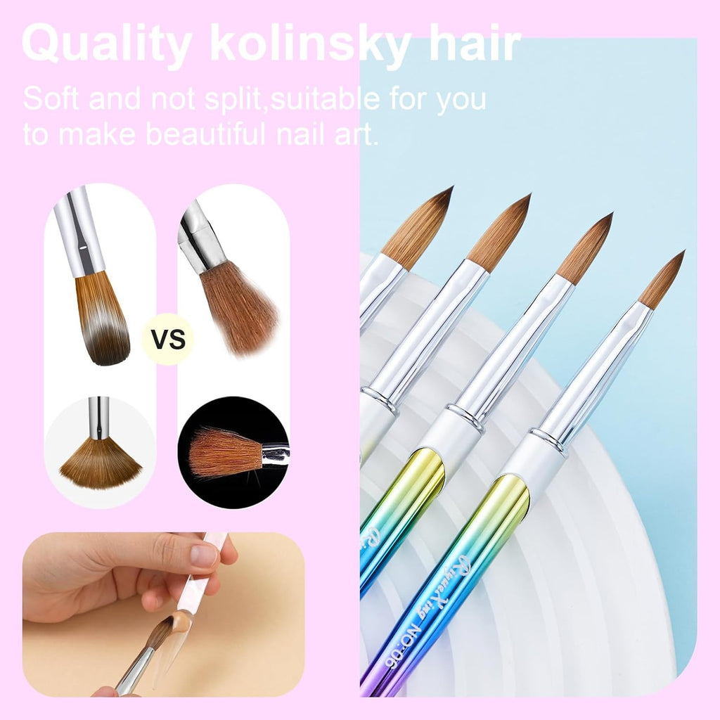 4PCS Acrylic Nail Brush Set - Kolinsky Sable Nail Art Brushes for Professional & Home Use