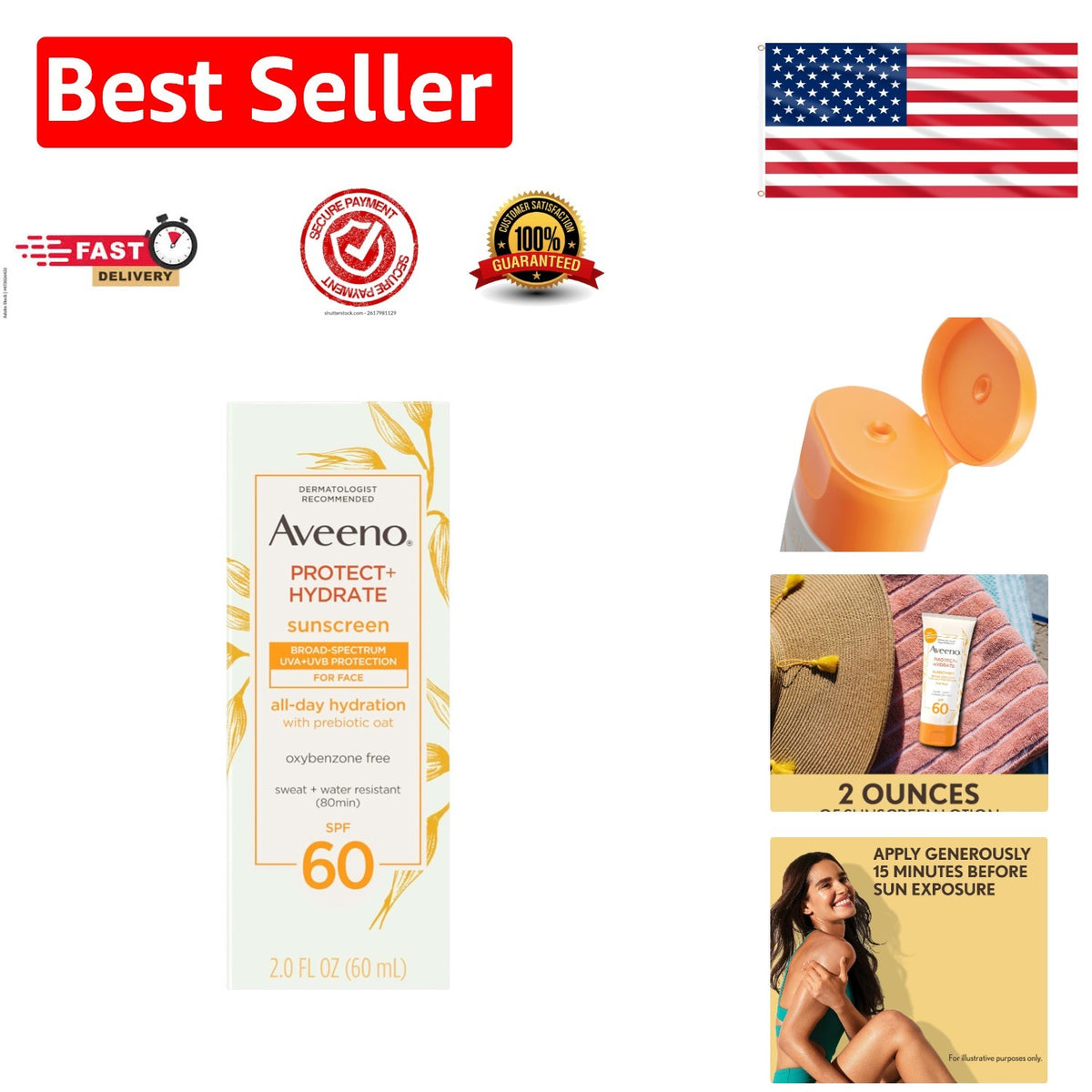 Broad Spectrum SPF 60 Sunscreen for Sensitive Skin 2 oz Hydrating & Oil-Free