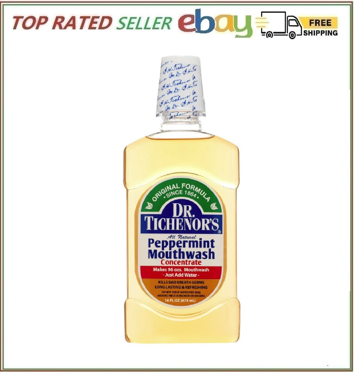Peppermint Mouthwash Concentrate - Natural, Fluoride-Free, 16 fl oz | Kills Bad Breath Germs