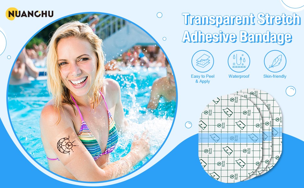 Waterproof Transparent Adhesive Bandages 50 Pcs - Second Skin Tattoo Cover, 4 x 5.4 in