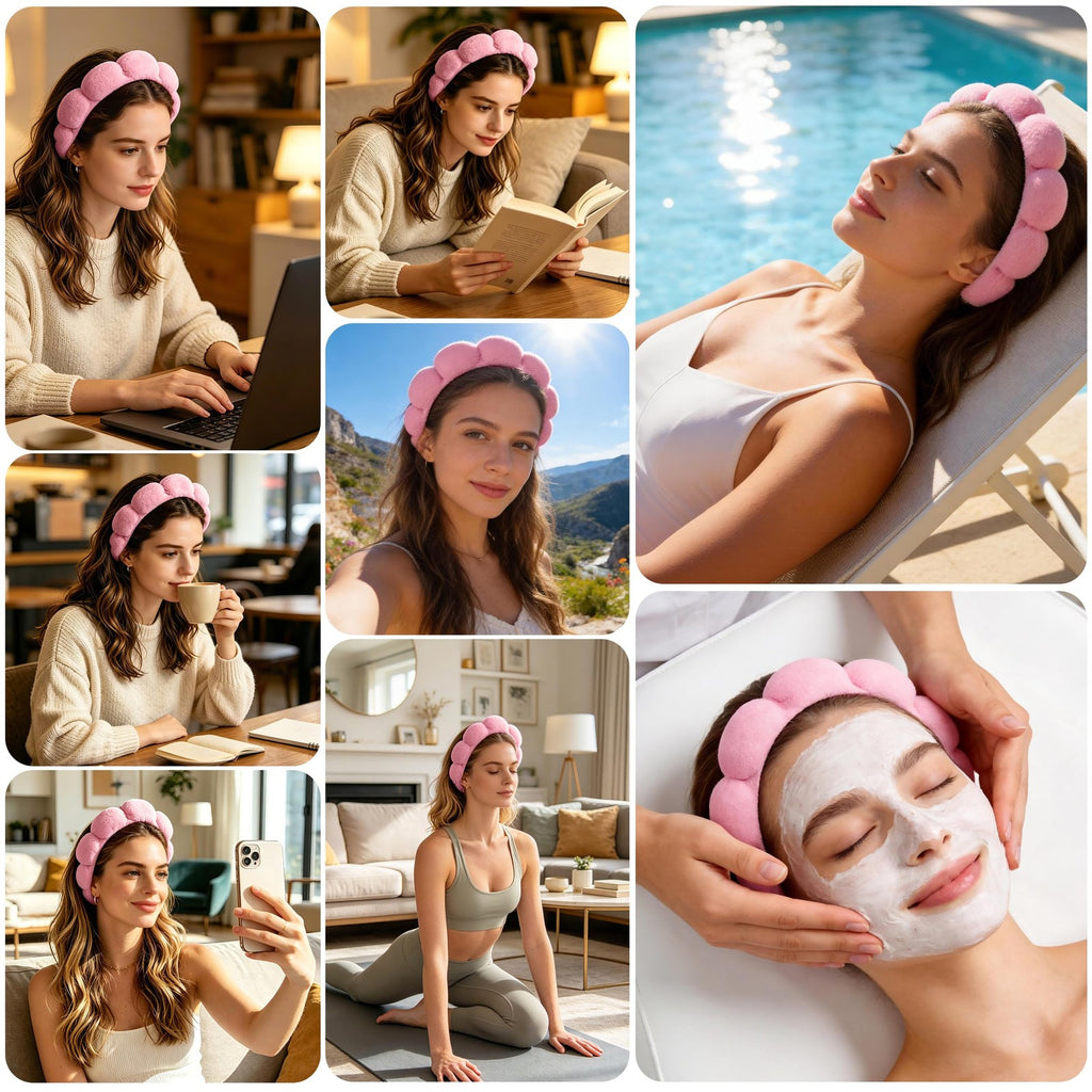 Spa Headband for Face Washing & Makeup Removal - Pink, Pack of 5