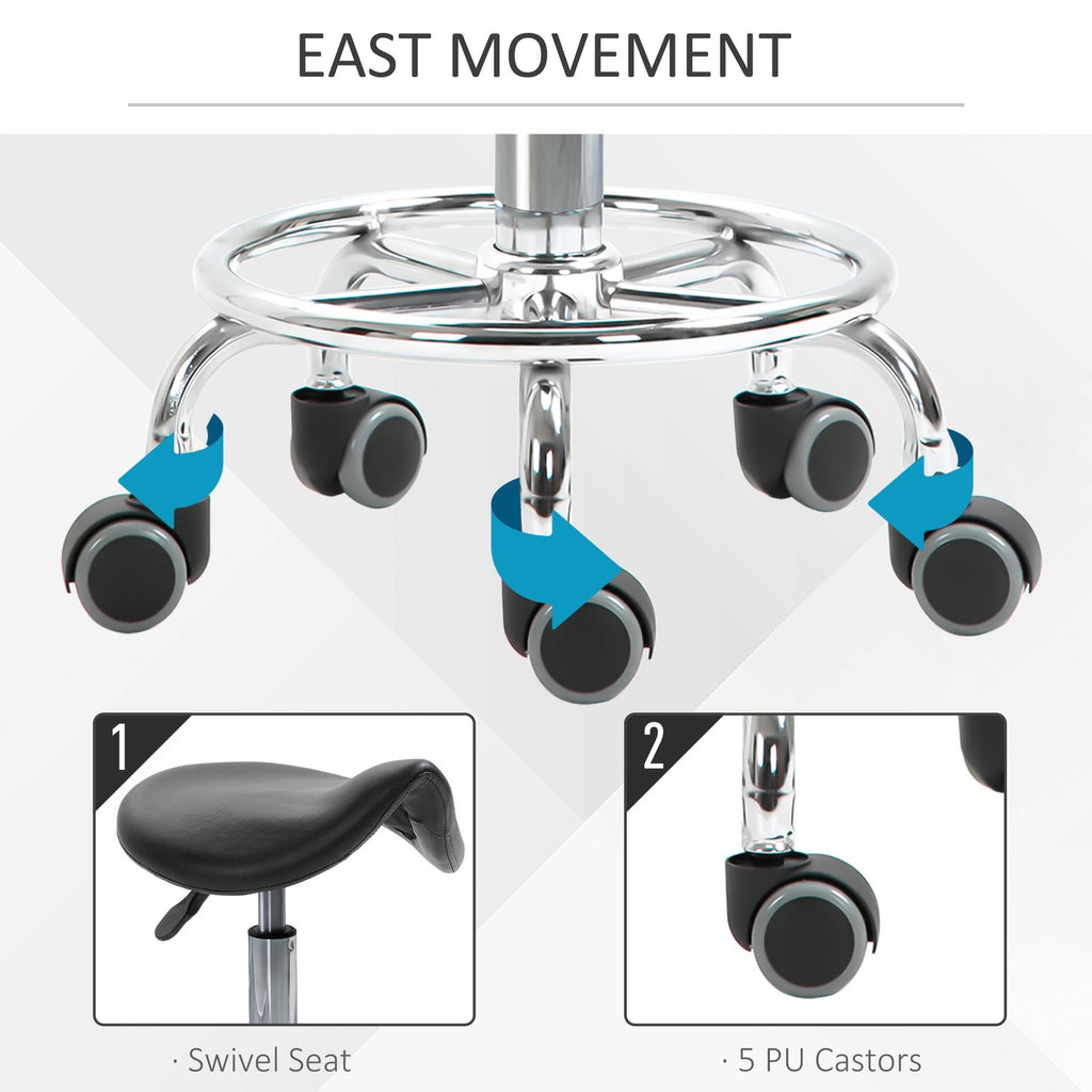 Adjustable Rolling Saddle Stool for Salon Spa Massage Black