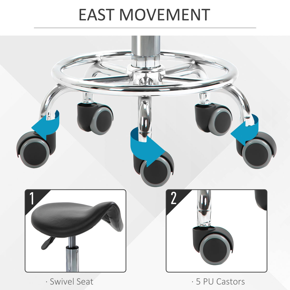 Adjustable Rolling Saddle Stool for Salon Spa Massage Black