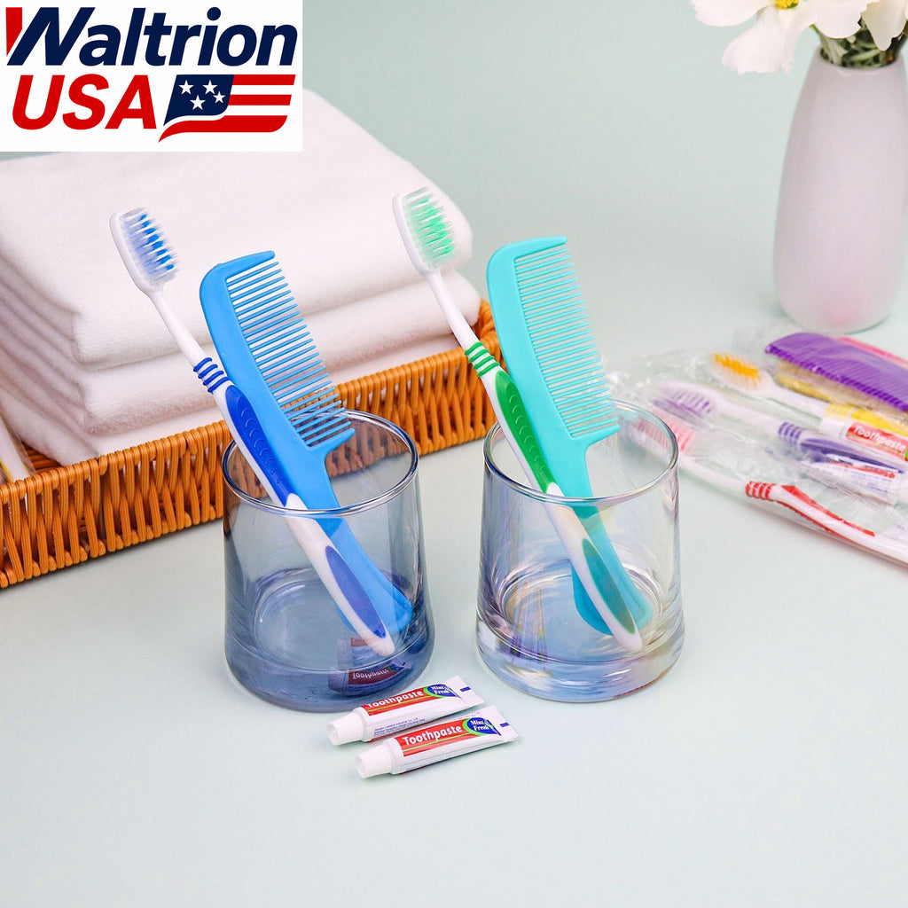 Disposable Travel Toothbrush Kit with Toothpaste & Comb 25 Pack