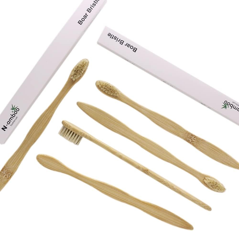 Biodegradable Bamboo Toothbrush with Boar Bristles - Eco-Friendly 8 Pack