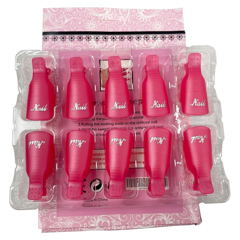 Pink Nail Removers Kit with 10 Plastic Soak Off Clips for Nail Art Removal