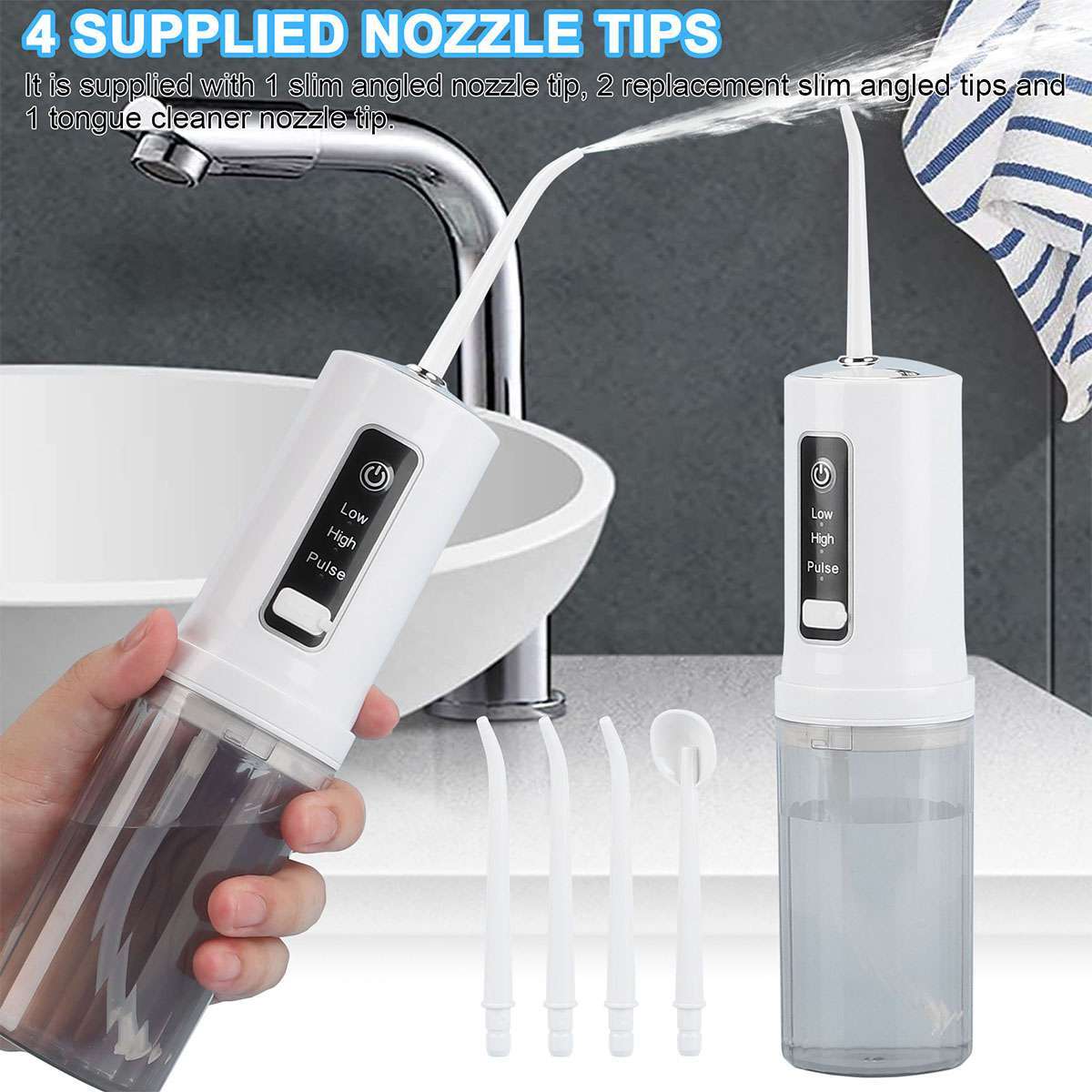 Cordless Water Flosser Oral Irrigator Teeth Cleaner with Tongue Scraper