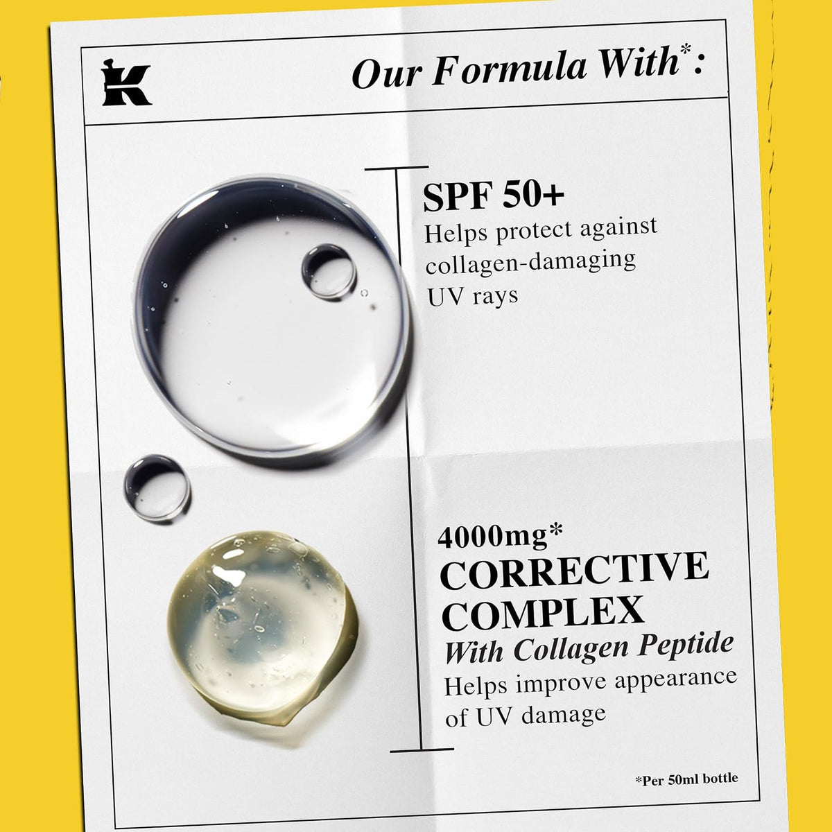SPF 50 Collagen Peptide Facial Sunscreen Serum - Lightweight & Hydrating