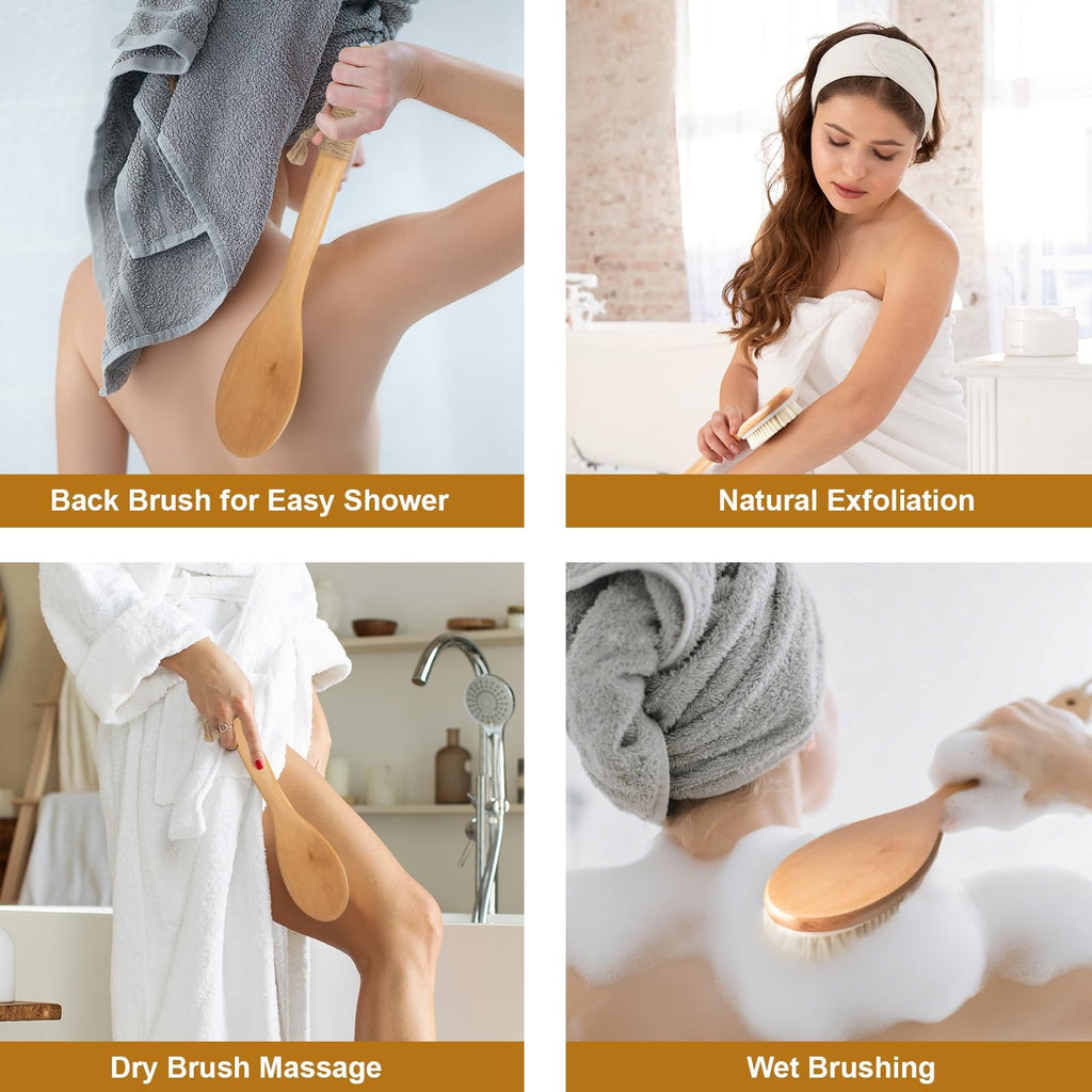 16.5-Inch Wooden Back Scrubber with Curved Handle for Shower & Exfoliating