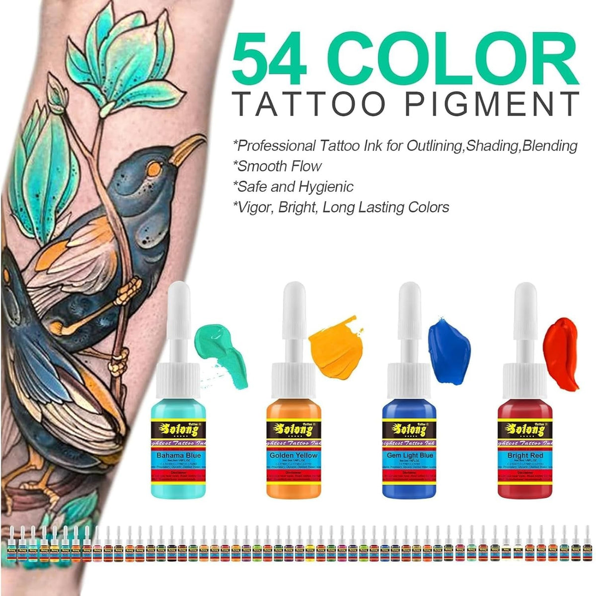 Tattoo Ink Set 54 Full Colors – Skin Candy Professional Pigment for Outlining Shading