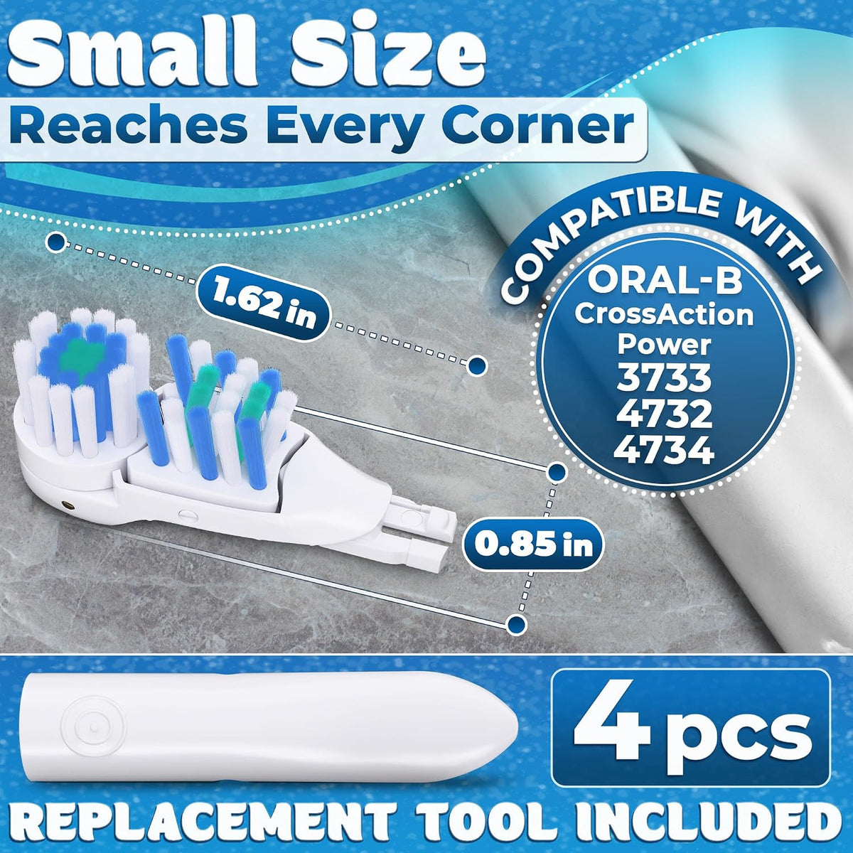 4 Pack Electric Toothbrush Replacement Heads for Oral-B CrossAction Models