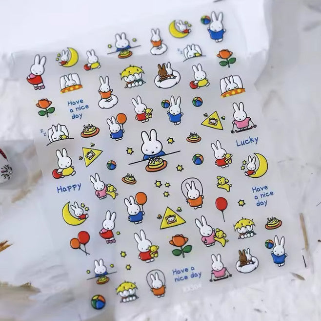 (Set of 2) Miffy Cartoon 3D Nail Stickers for Nail Art DIY Cute Decals - Peanuts Design