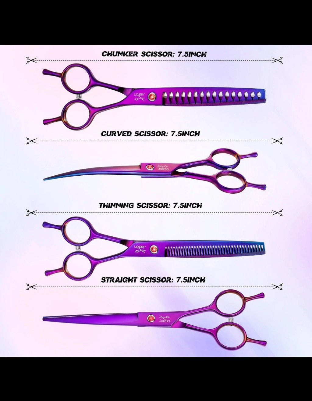 Dog Grooming Scissors Kit 6-in-1 Straight Thinning Chunker Curved Shears