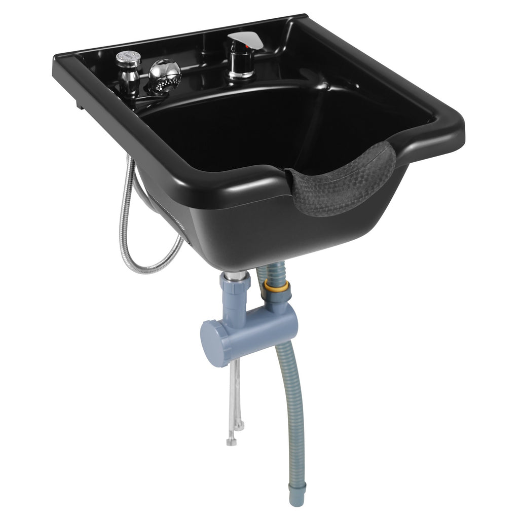 Wall Mounted Shampoo Bowl with Faucet Spray P-Trap Salon Sink Black ABS