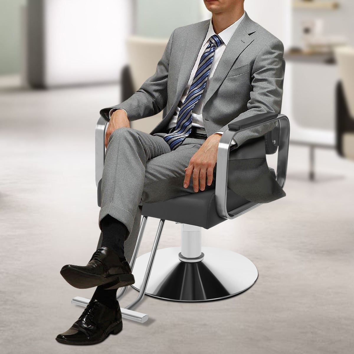 Rotatable Barber Chair Salon Chair with Adjustable Height & Heavy Duty Carbon Steel Frame