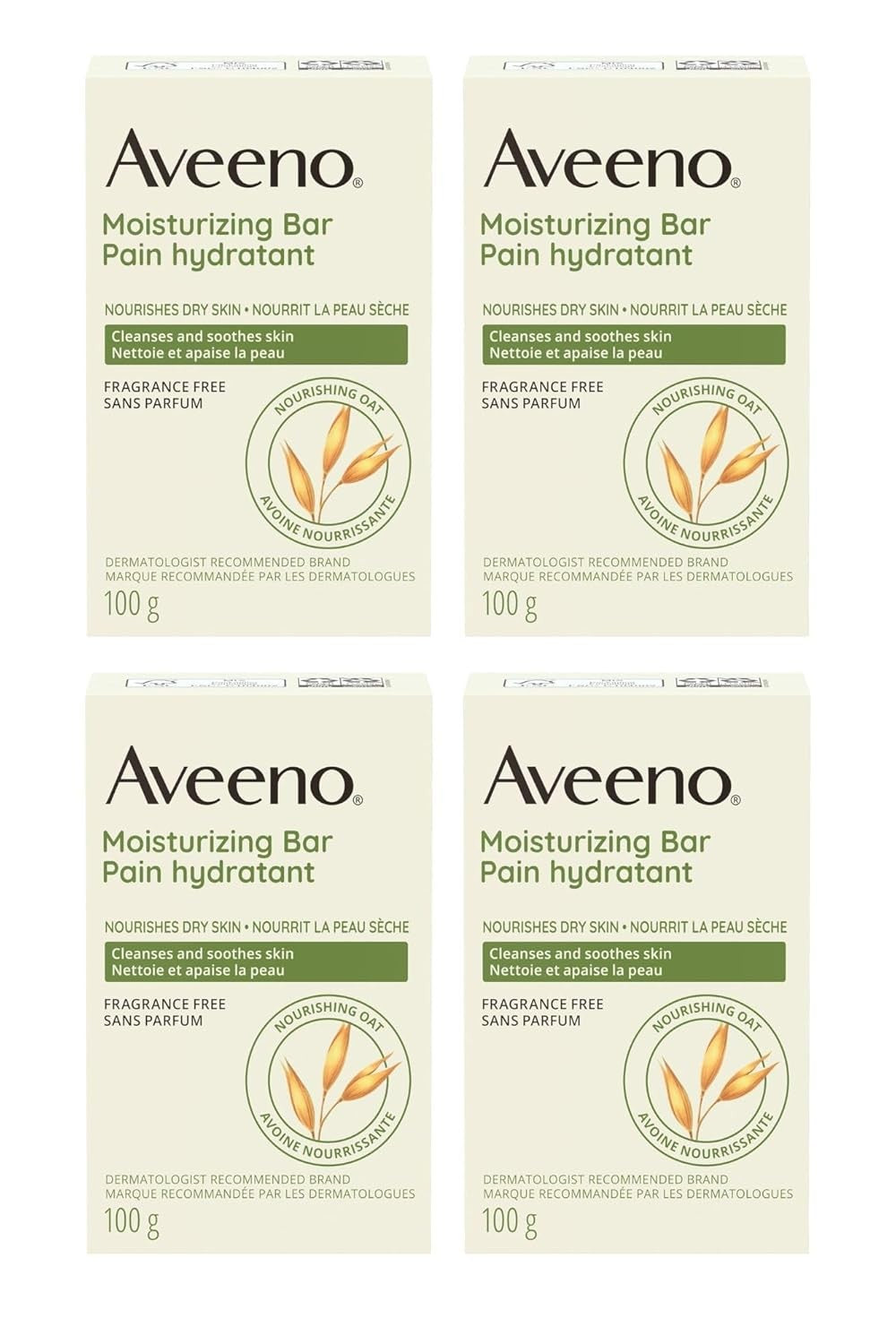Aveeno Moisturizing Bar Soap for Dry Skin Fragrance-Free 3.5 oz (4 Pack)