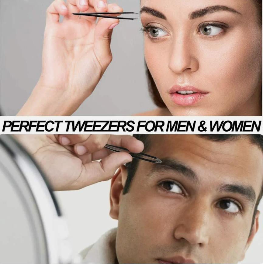 Professional 4-Piece Tweezers Set with Case - Slant, Pointed, Classic Stainless Steel