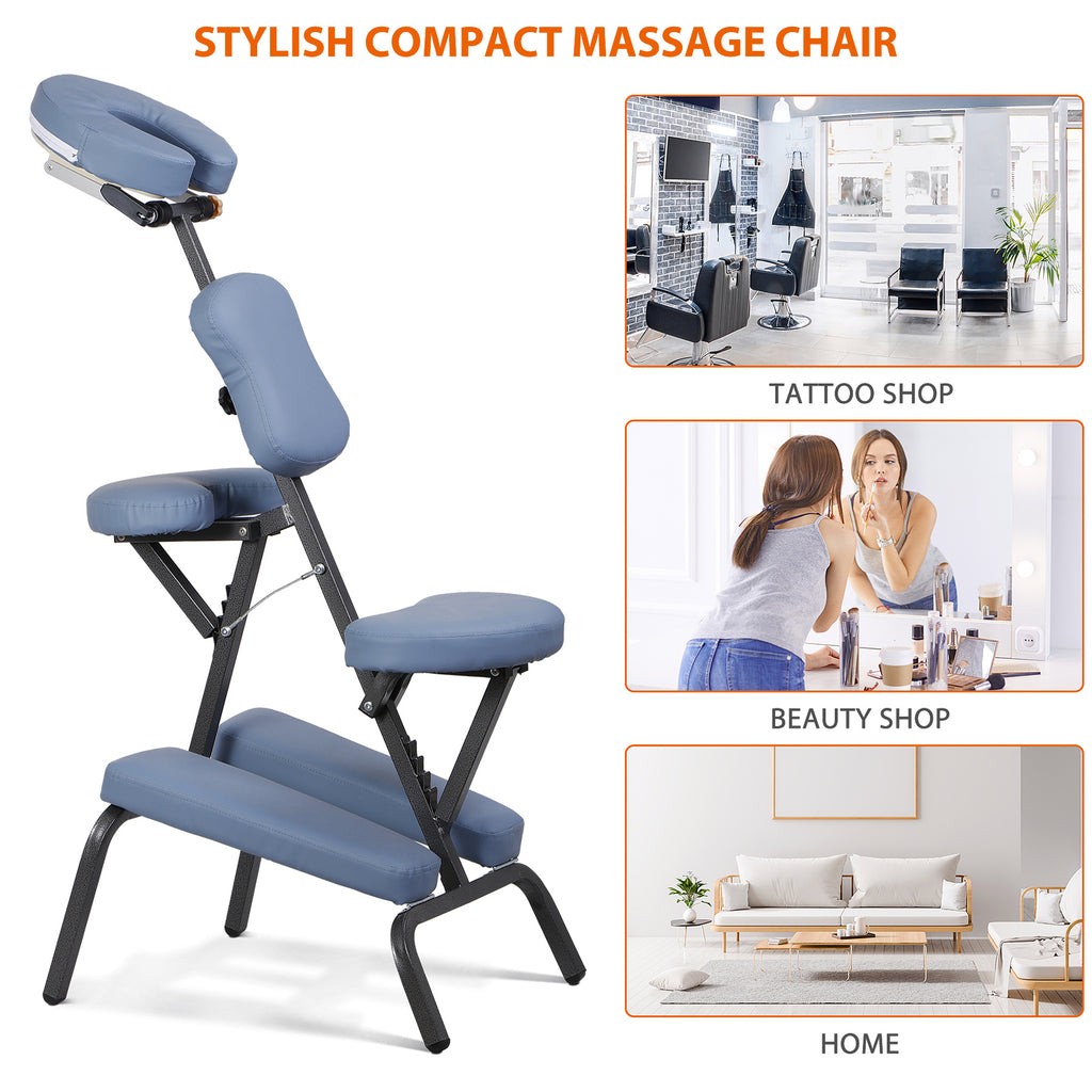 Portable Folding Massage Chair with PU Leather - Black & Blue