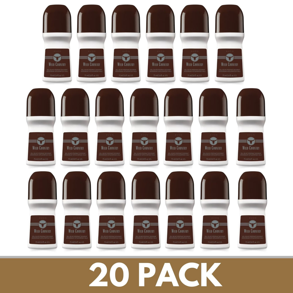 Avon Wild Country Roll-On Deodorant 2.6 fl oz Pack of 20 – Men's Anti-Perspirant