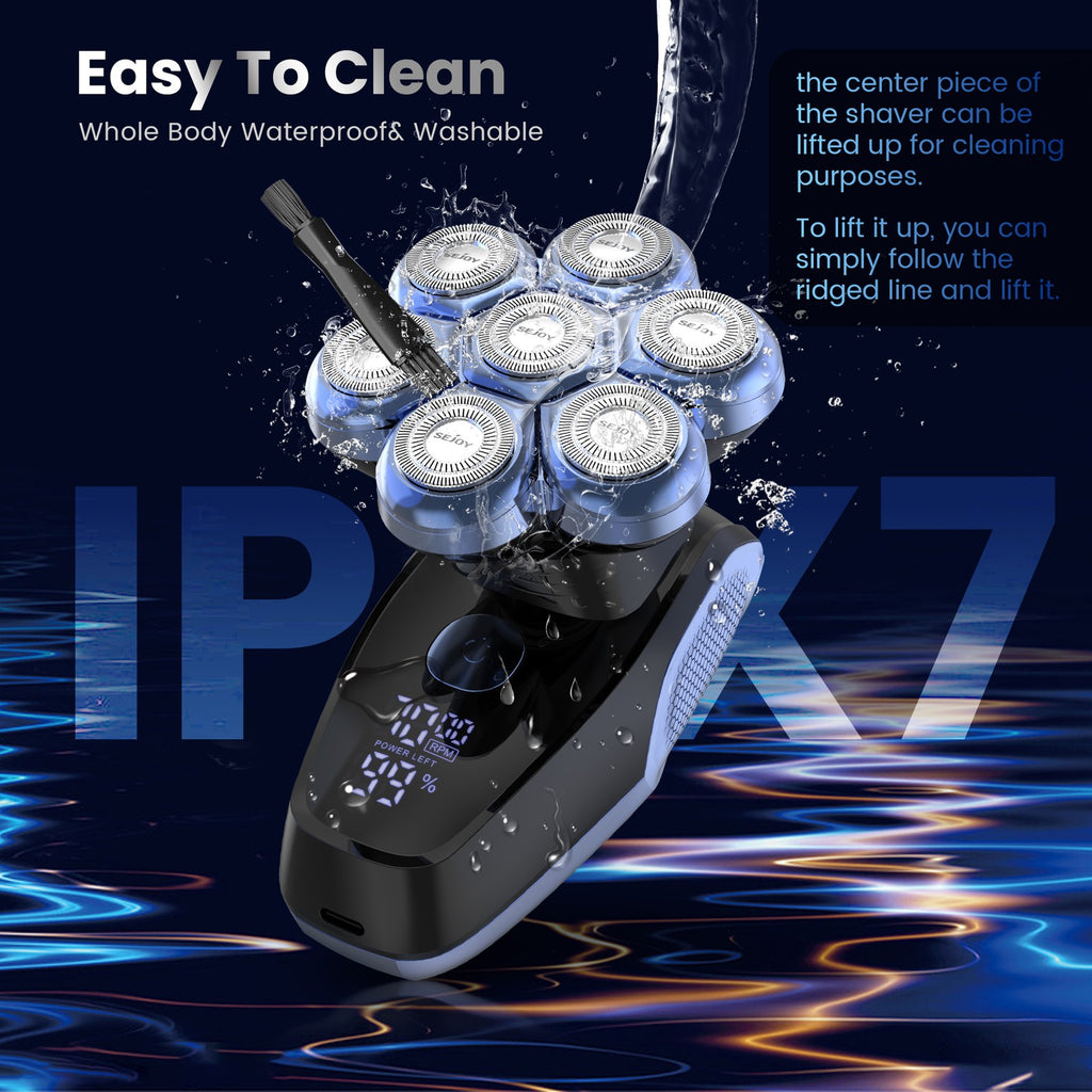 7D Rotary Electric Shaver for Men - Cordless Waterproof Bald Head Razor & Trimmer