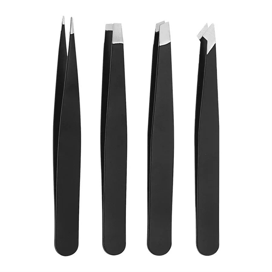 Stainless Steel Eyebrow Tweezers Set - Professional Hair Removal Tools, 4 Pieces
