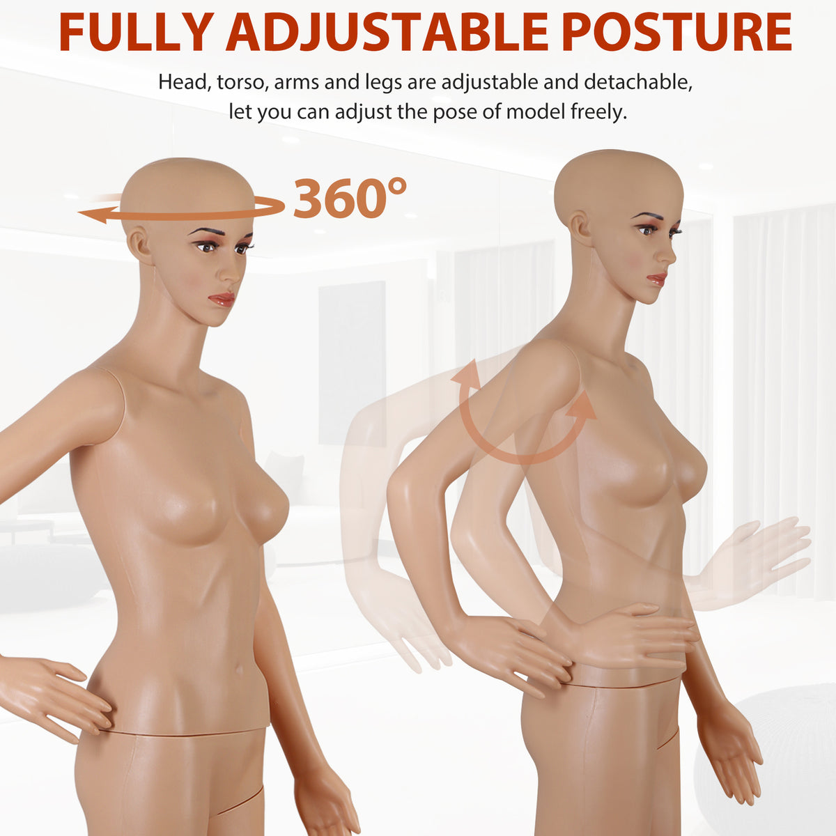 Full Body Female Mannequin with Metal Base Dress Form 69 Inches