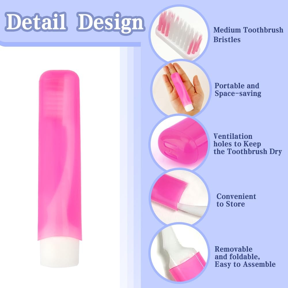 Travel Folding Toothbrush Set with 6 Colors, Portable & Individually Wrapped