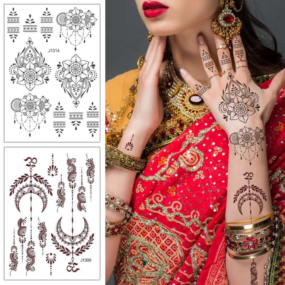 Versatile Henna Tattoo Stickers Kit – 12 Waterproof Sheets for Parties