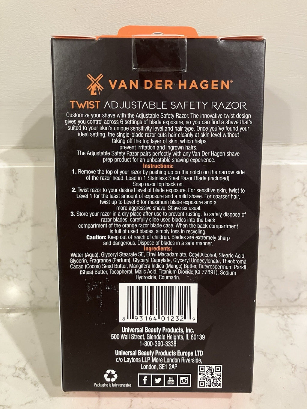 Van Der Hagen Adjustable Safety Razor with 5 Blades & Shave Butter Sample