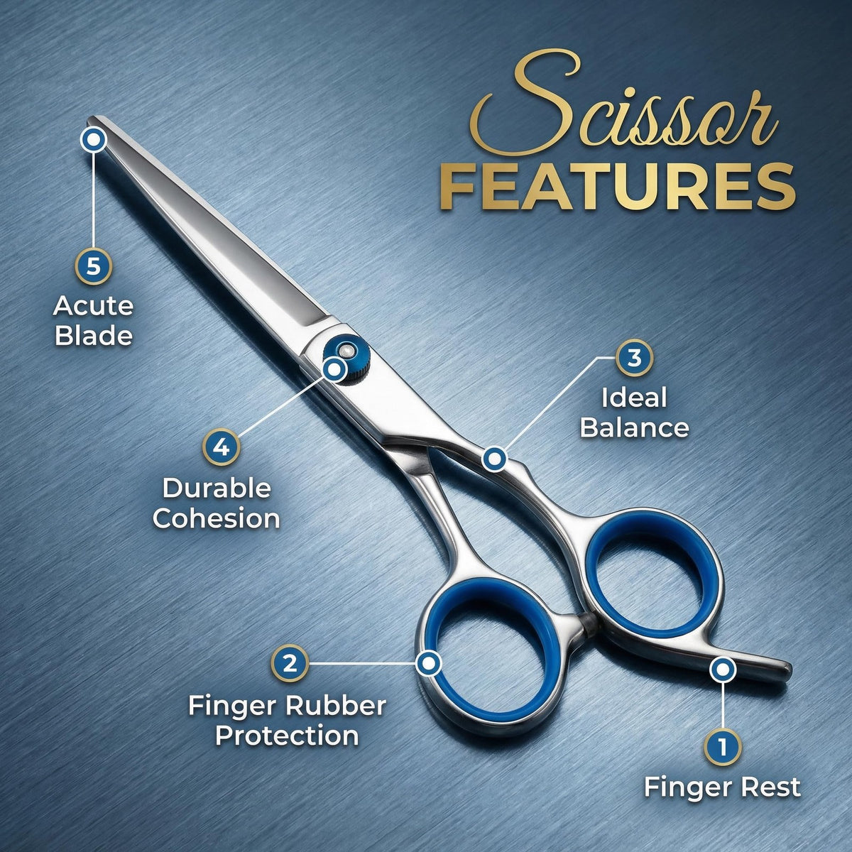6.5 Inch Stainless Steel Hair Cutting Scissors with Adjustable Tension & Finger Rings