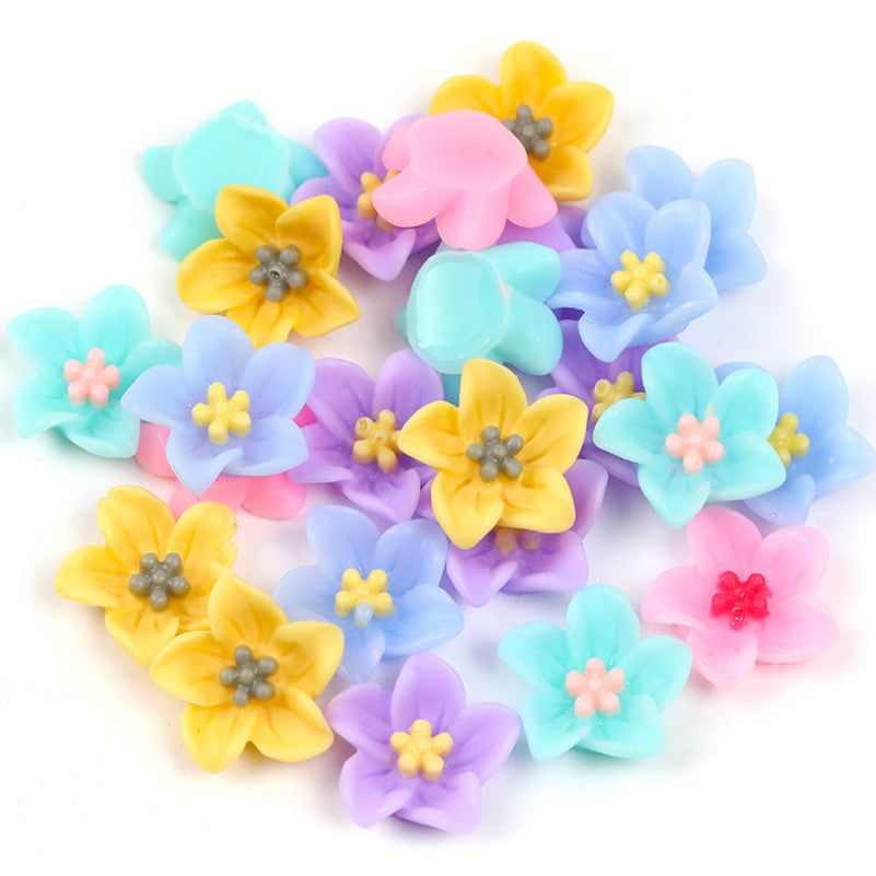 Resin Lily Cabochon Nail Art Charms 13mm Flatback Embellishments 5 Pieces