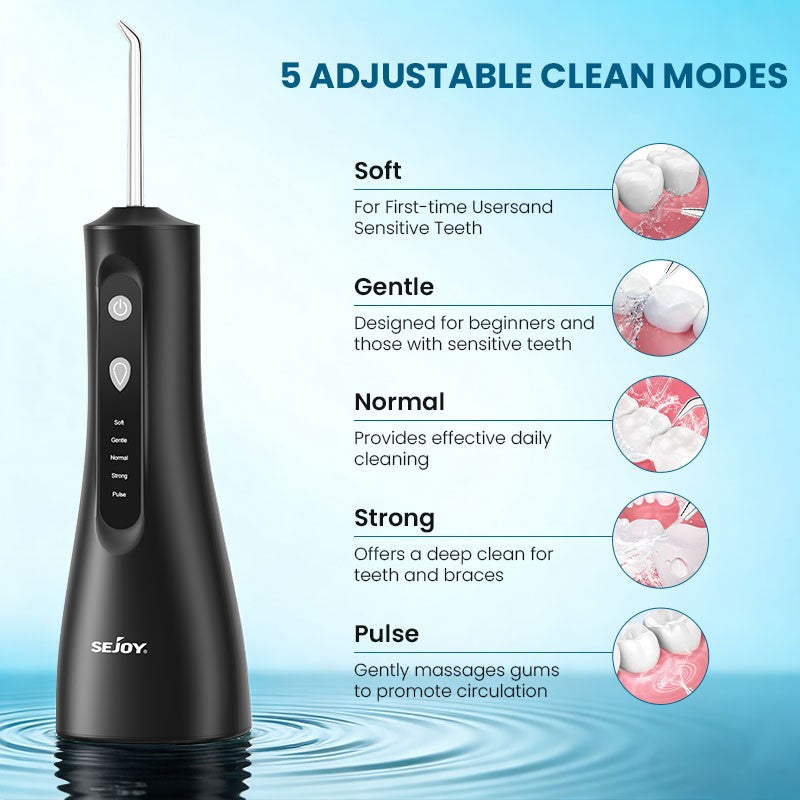 Cordless Water Flosser with 5 Nozzles & 300ml Detachable Tank - Deep Oral Cleaner for Teeth & Gums
