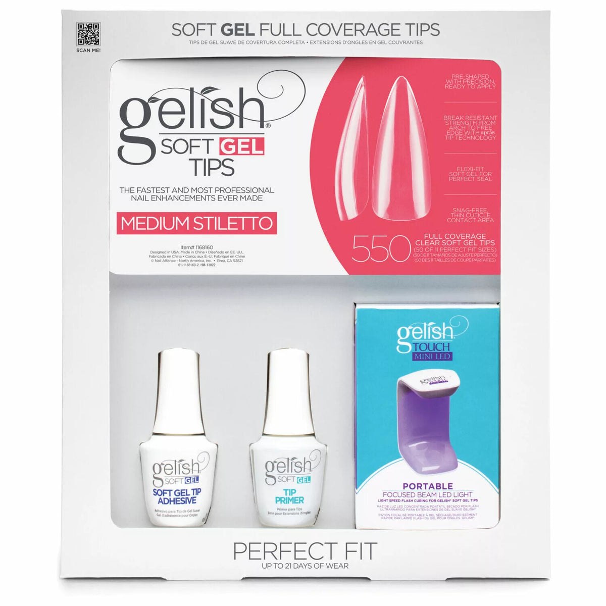 Gelish Soft Gel Nail Extension Kit with Medium Stiletto Tips & LED Lamp