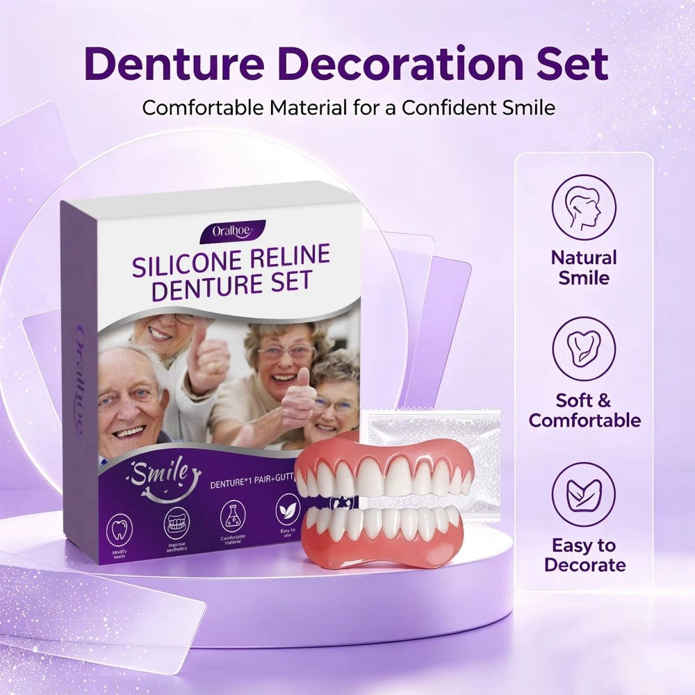 Moldable Silicone Dentures Set for Seniors - Upper & Lower, Natural Fit