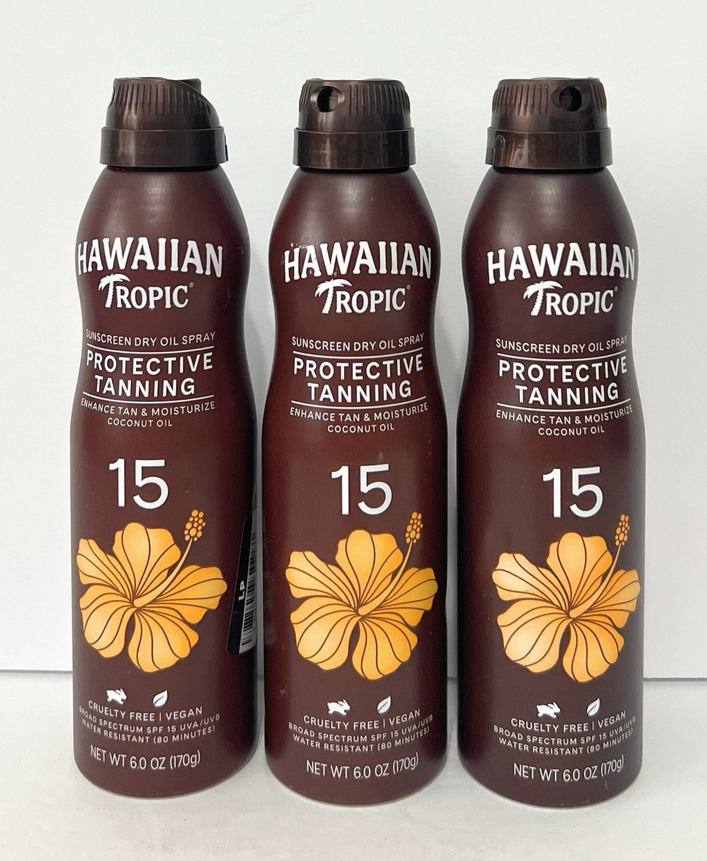 Hawaiian Tropic SPF 15 Tanning Oil Spray - Protective Sunscreen, 3-Pack