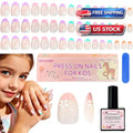 Kids Press-On Nail Kit with Glue and Files - Colorful Flower Designs, 96pcs
