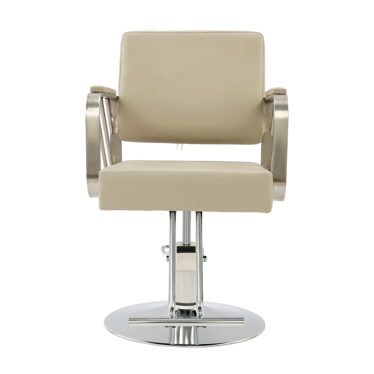 Stainless Steel Salon Chair with Beige Swivel Seat, Height Adjustable 82-92cm