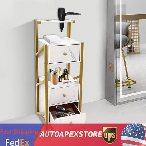 Salon Storage Cabinet with 3 Drawers and Hair Dryer Holders - Floor Standing