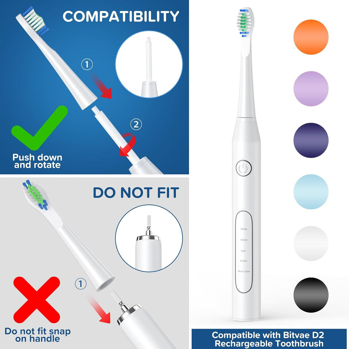 10 Pack Replacement Toothbrush Heads for Bitvae D2 Electric Toothbrush