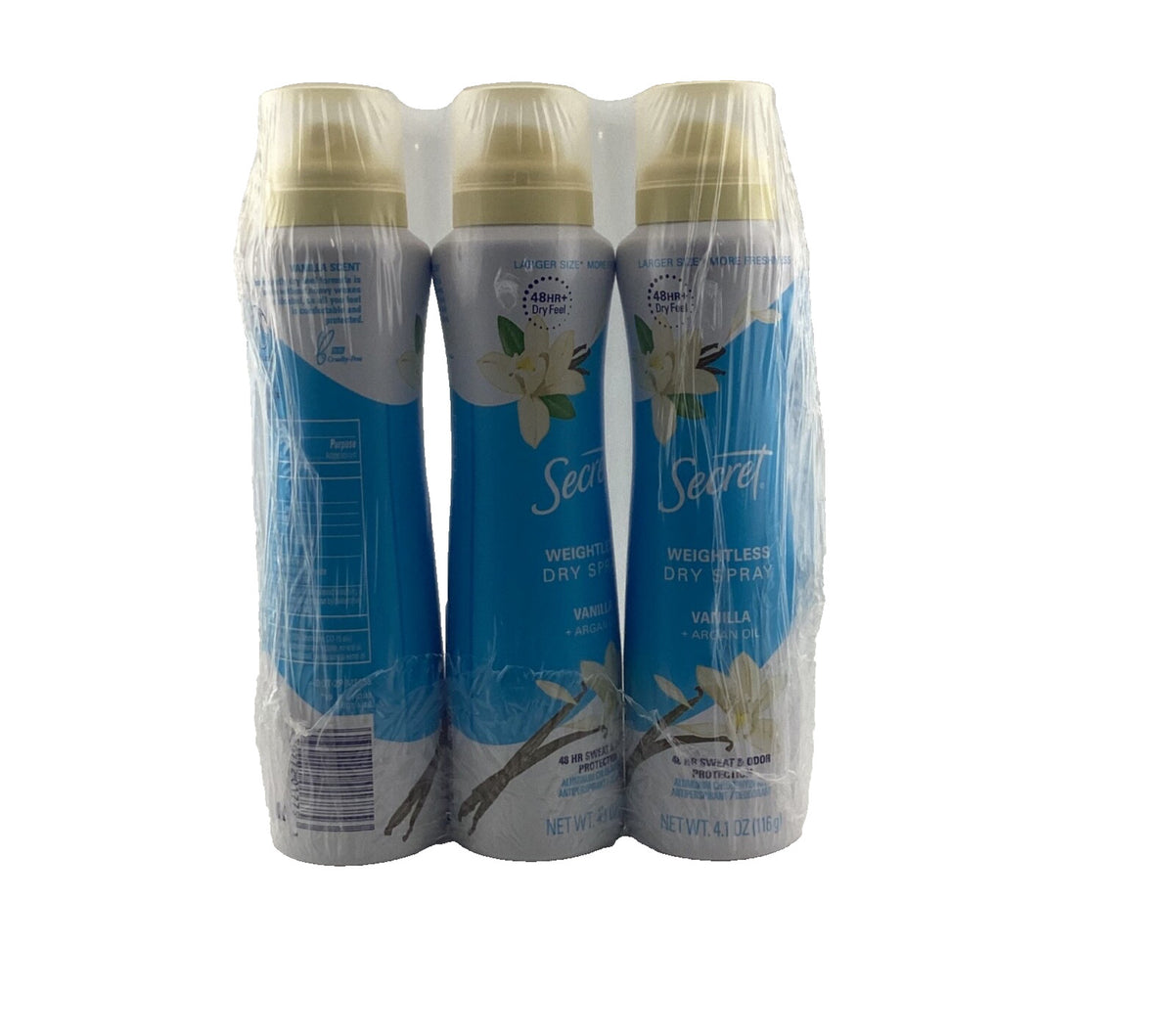 Secret 3 Pack Vanilla Argan Oil 48HR Antiperspirant Spray - 4.1oz Each