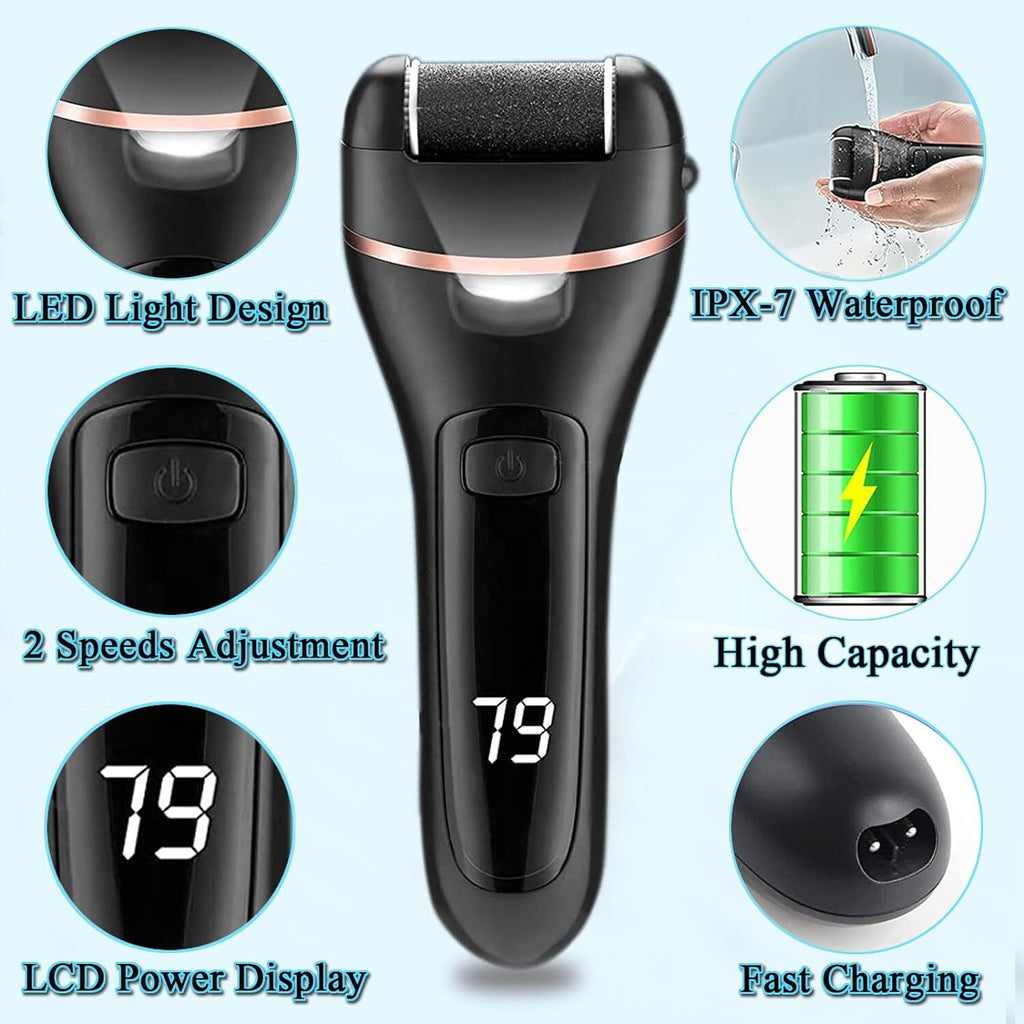 Electric Foot Callus Remover Grinder Pedicure Tool with Multiple Roller Heads