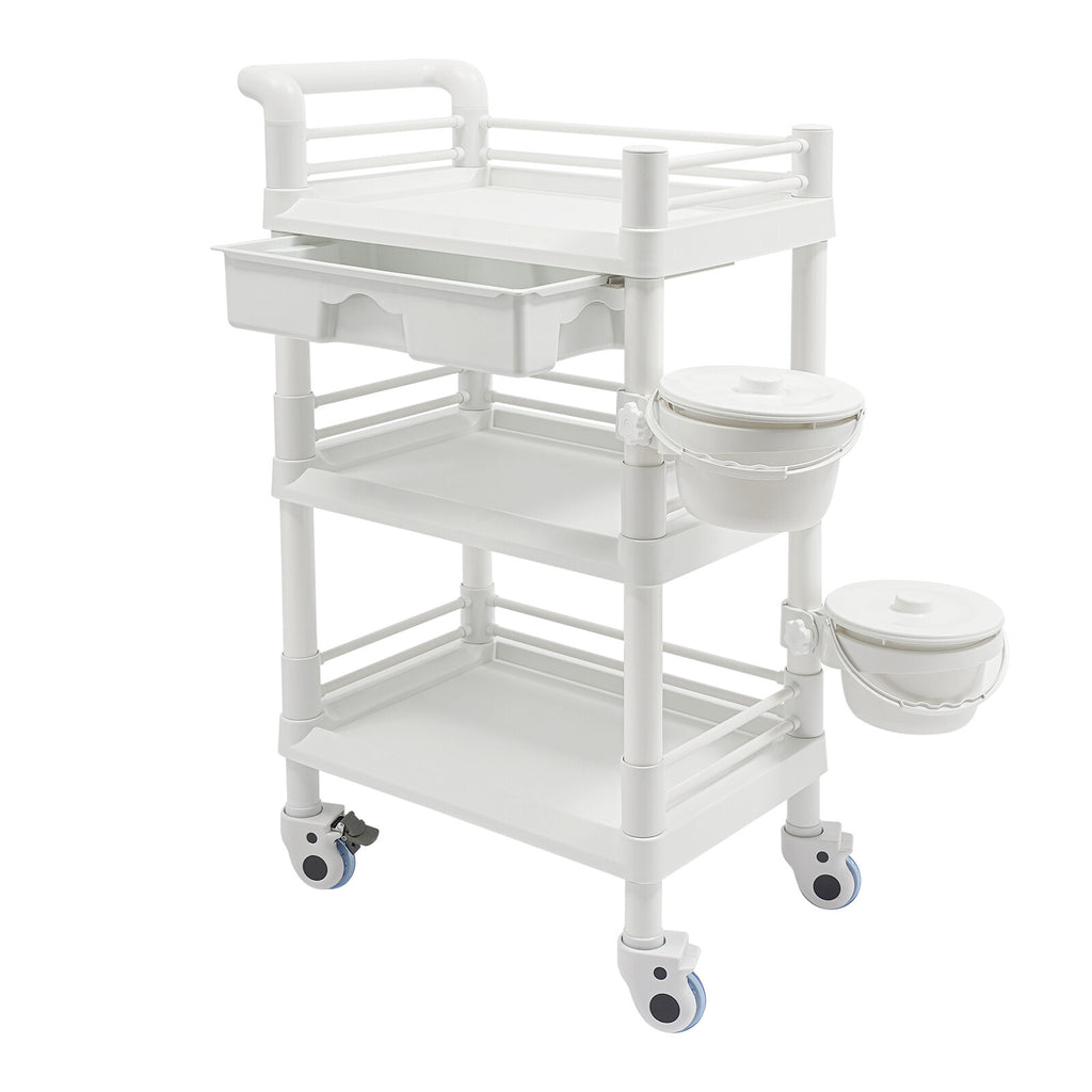 Salon Trolley Cart with 3 Tiers and 2 Garbage Baskets - Rolling Beauty Storage Station